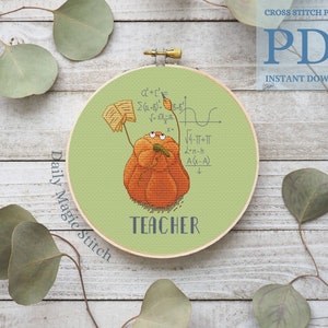 School cross stitch pattern Funny Pumpkin cross stitch teacher gift Halloween embroidery pattern Autumn Digital download PDF pattern