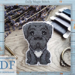 Dog cross stitch pattern, Fang figure embroidery for plastic canvas DIY (instant download PDF)