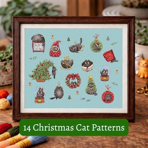 Modèle de point de croix de Noël Chat cadeau maman drôle Décoration de Noël Chat noir à broder pour toile en plastique Echantillonneur de point de croix