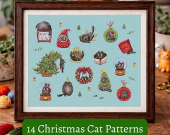 Christmas cross stitch pattern Cat mom gift funny Christmas decor Black cat embroidery for plastic canvas Cross stitch sampler