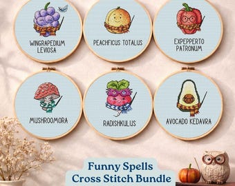 Funny magic spell cross stitch pattern Geek gift Fandom cross stitch sampler Book lover School of wizard Avocado embroidery Digital download