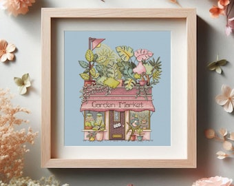Flowers shop Cross Stitch Pattern, Plant cross stitch House embroidery design, Home garden Digital download PDF