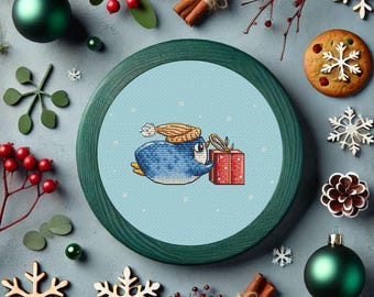 Christmas gift cross stitch pattern, Funny penguin cross stitch winter bird embroidery Baby cross stitch plastic canvas toy