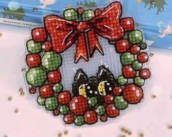 Christmas toy cross stitch pattern for plastic canvas, Funny cat cross stitch Animal cross stitch, Kids cross stitch for clothes and decor