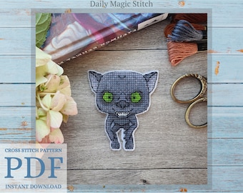 Werewolf cross stitch pattern Dark arts wizard master, kawaii doll for plastic canvas (instant download PDF)