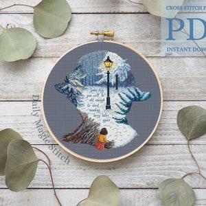 Winter fairytale cross stitch pattern, Magic favn portrait from movie and book Fandom cross stitch