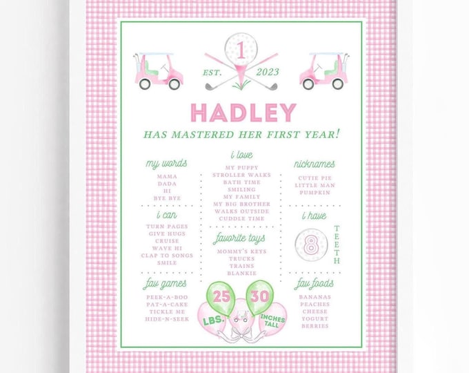 Printable First Birthday Golf Milestone Sign