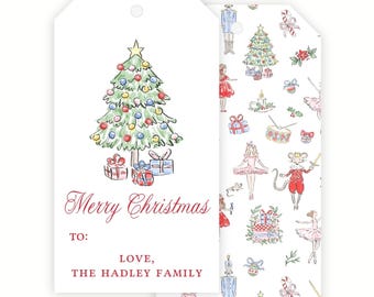 Printable Nutcracker Christmas Gift Tag | Watercolor Christmas Tree Label | Editable Holiday Template