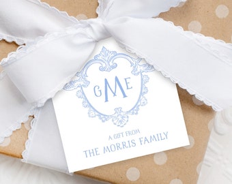 Plantilla de etiqueta de regalo imprimible, etiqueta de regalo con monograma, tarjetas de regalo con monograma, etiquetas de regalo personalizadas, papelería con monograma, estilo barroco