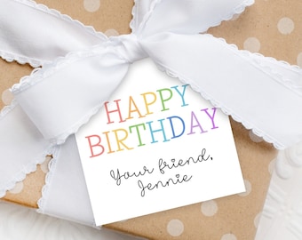 Printable Happy Birthday Gift Tags, Editable Rainbow Birthday Gift Tags, Personalized Gift Tags, Cute Gift Tag Template, Birthday Stickers