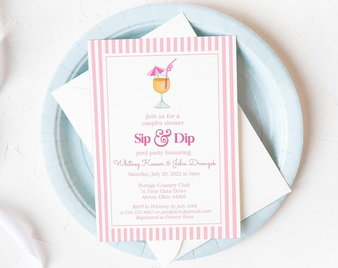 Pink Sip and Sip Couples Shower Invitation