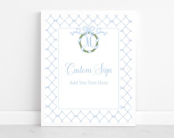 Printable Baby Shower Sign, Monogram Blue Bow Baby Shower Sign, Grandmillennial Baby Shower Sign, Boy Baby Shower Decorations, Birthday Sign