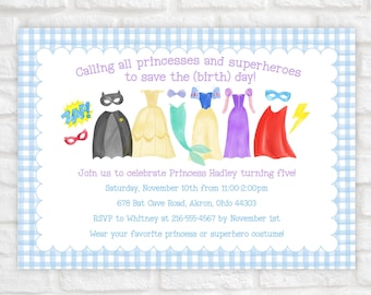 Princess Superhero Party Invitation, Printable Superhero Princess Birthday Invitation, Boy Girl Party, Printable and Editable