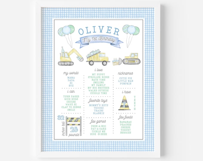 Printable Construction First Birthday Milestone Sign