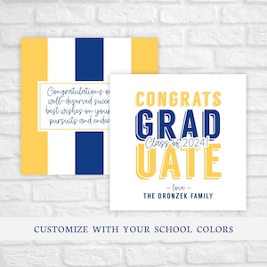 Étiquette-cadeau imprimable félicitations pour les diplômés, étiquette-cadeau de remise des diplômes, étiquette-cadeau de la promotion 2024, étiquette de remise des diplômes aux couleurs de l'école personnalisée, fête de remise des diplômes