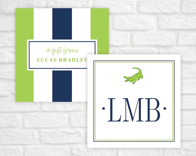 Personalized Gift Tags, Monogram Enclosure Cards, Printable Custom Gift Tags, Monogram Gift Tag, Calling Card, Preppy Alligator Tag