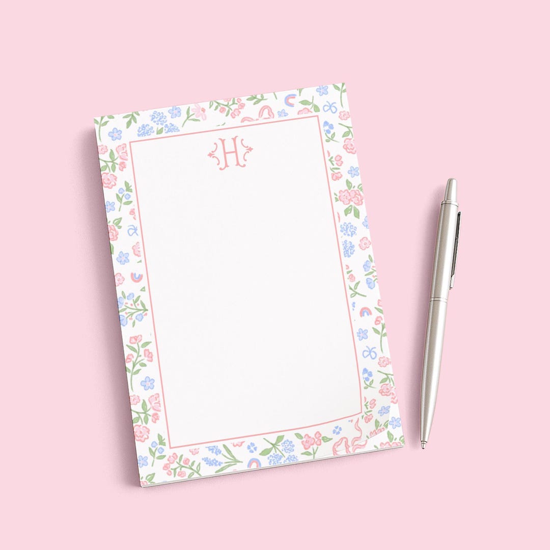 Personalized Notepad | Monogram Floral Bow Design | Custom Notepad ...