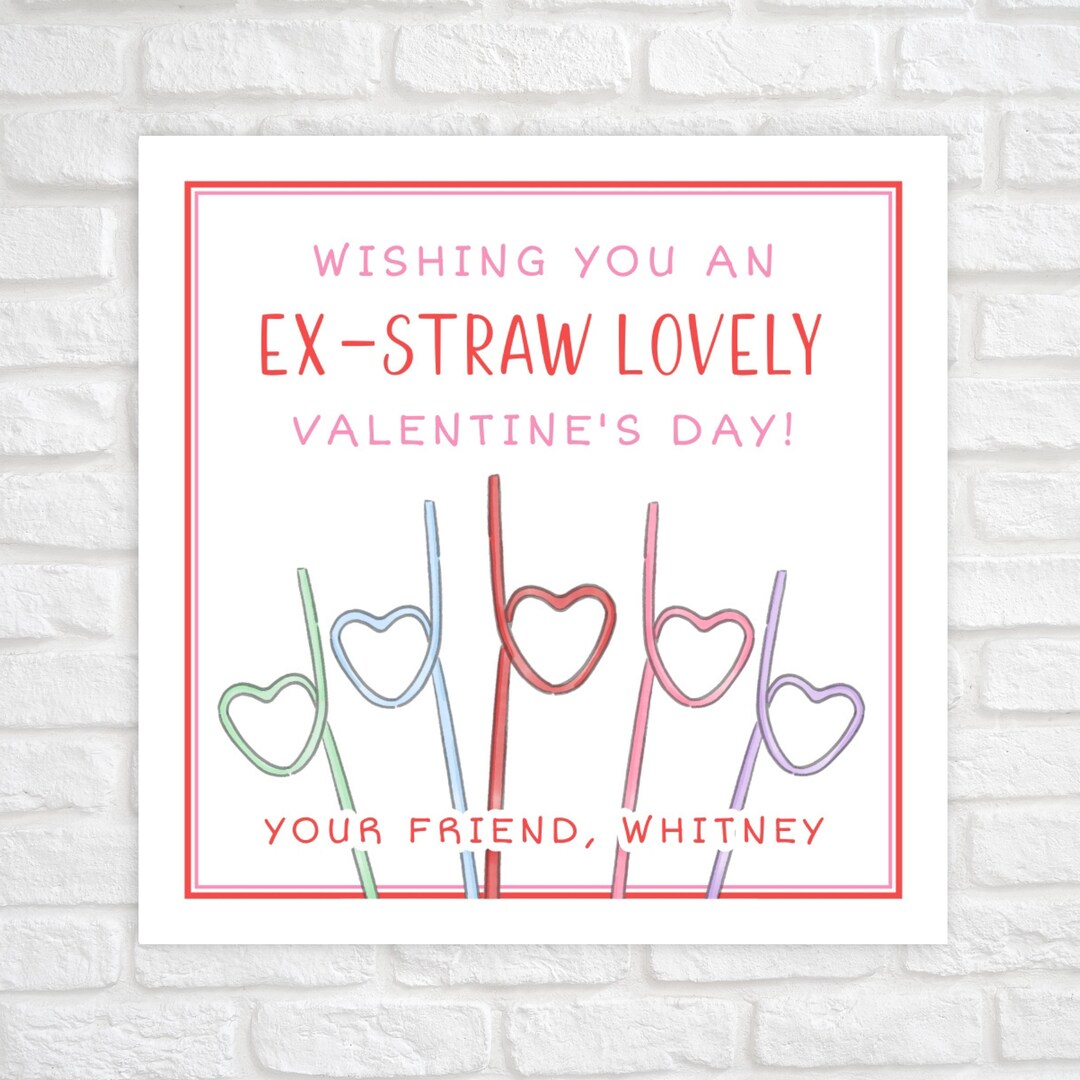 Printable Valentine Cards for Kids, Crazy Straw Valentine, Heart Straw ...