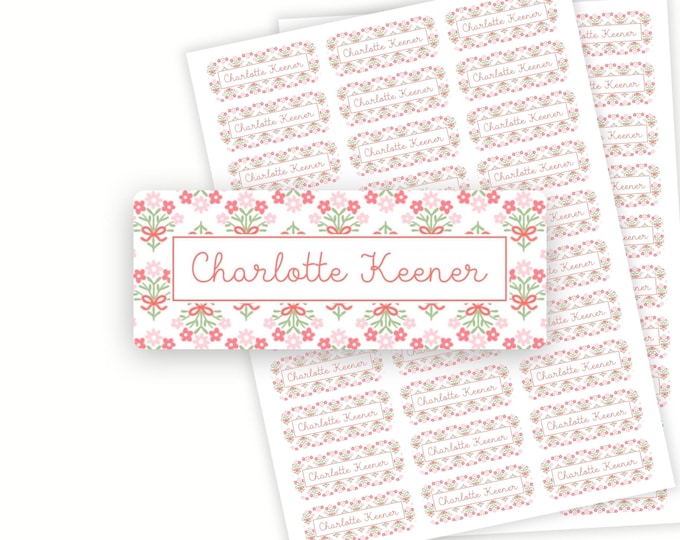 Personalized Floral and Bow School Name Labels