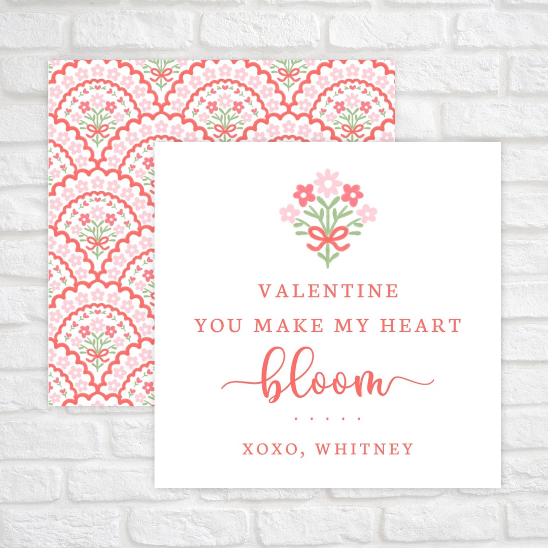 Printable Flower Valentine Gift Tags, Flower Valentine Cards, Tween