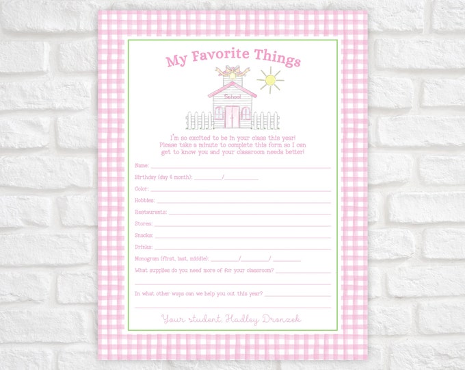 Get to Know the Teacher Questionnaire, Teacher Favorite Things Printable, Get To Know Your Teacher, Back to School Printable