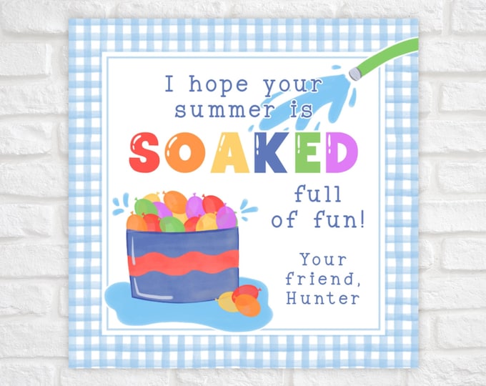 Water Balloon Last Day of School Tag Printable, Water Balloon Favor Tag, End of School Year Gift Tags, Classmate Treat Tag, Summer Tag