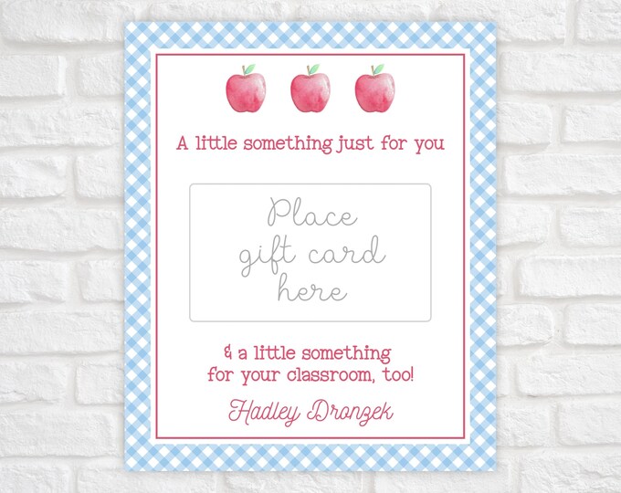 Printable Teacher Gift Card Holder, Back to School Gift for Teacher, First Day of School Teacher Gift, Teacher Appreciation Gift Tag