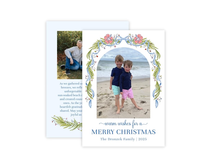 Beach Christmas Card with Tropical Palm Swag