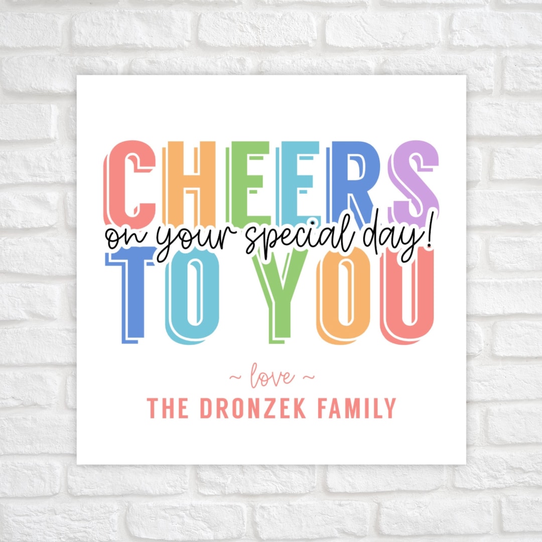 Printable Cheers Gift Tag, Personalized Gift Tag, Happy Birthday Gift ...