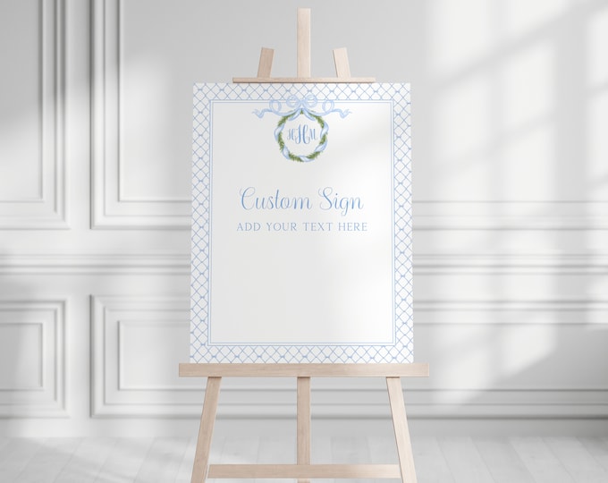 Printable 16x20 Blue Bow Trellis Baby Shower Sign