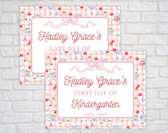 First Day of School Sign Printable, Reusable Back to School Sign, Last Day of School Sign, Editable Preschool Sign, Preppy Kindergarten Sign