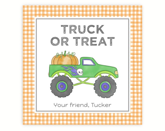 Printable Monster Truck Halloween Treat Tags