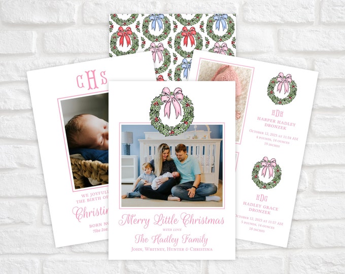 Printable Baby Girl Birth Announcement Christmas Photo Card Template
