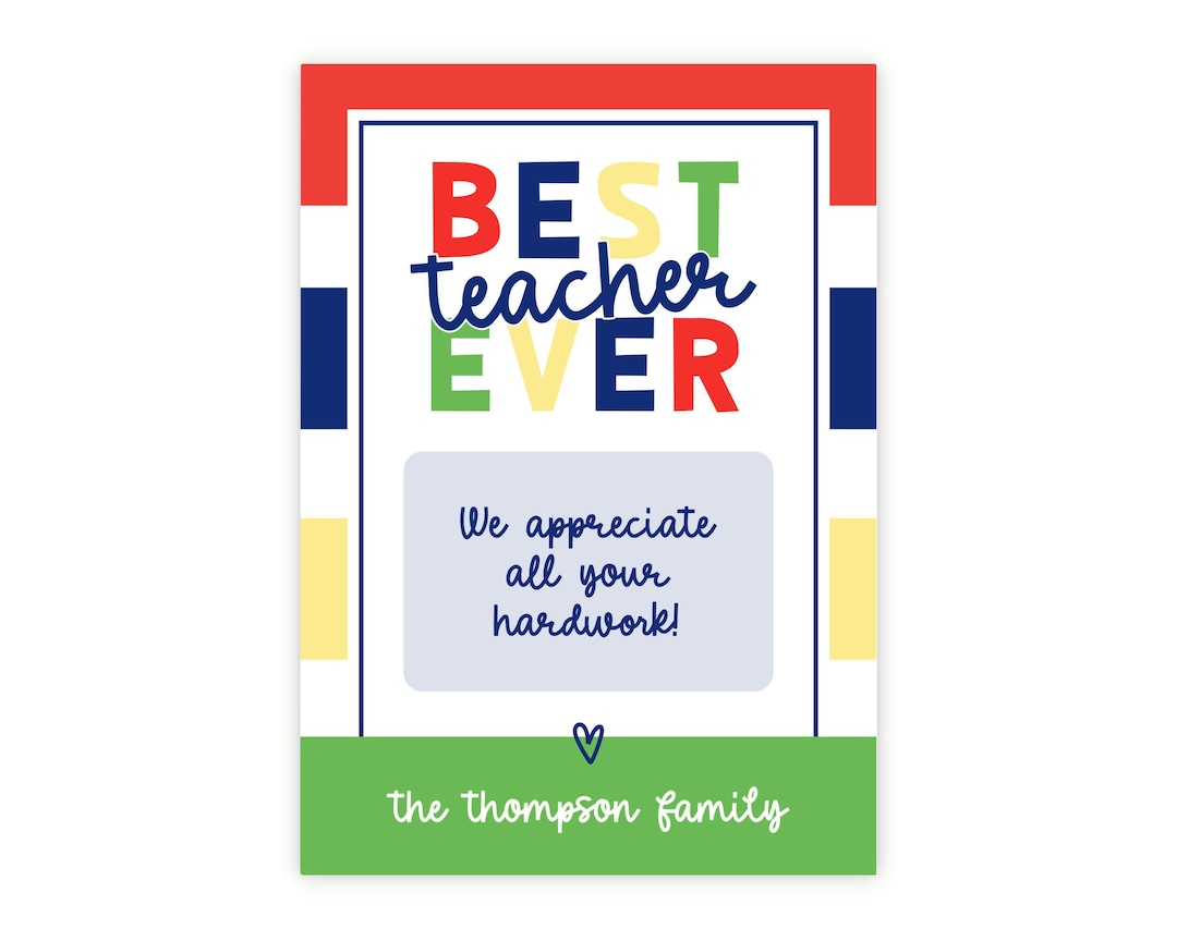 Teacher Gift Card Holder Printable | Best Teacher Ever Card | Teacher