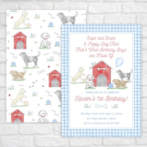 Snips and Snails en puppy hond staarten verjaardagsuitnodiging, puppy hond verjaardagsuitnodiging verjaardagsfeestje, eerste verjaardagsuitnodiging jongens, puppy Pawty