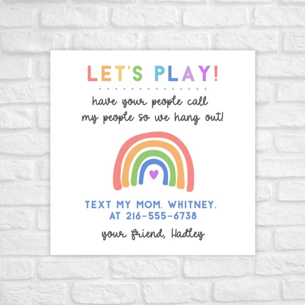 Printable End of School Tags for Kids, Play Date Calling Card, Summer Play Date Card, Play Date Business Card, Keep in Touch Contact Card