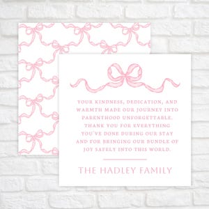 Druckbare Krankenschwester Korb Danke Tags, Arbeit und Lieferung Krankenschwester Dankeschön Tag, neue Baby Mädchen Geschenkanhänger, Krankenhaus NICU Tag, Rosa Schleife Gitter