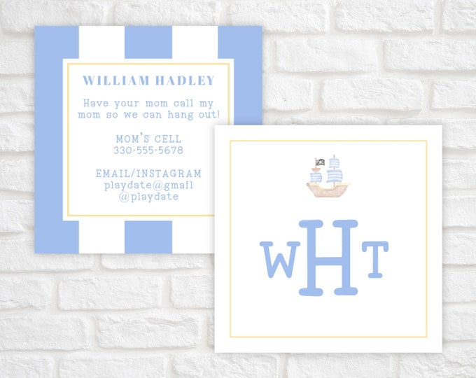 Monogrammed Pirate Ship Playdate Card