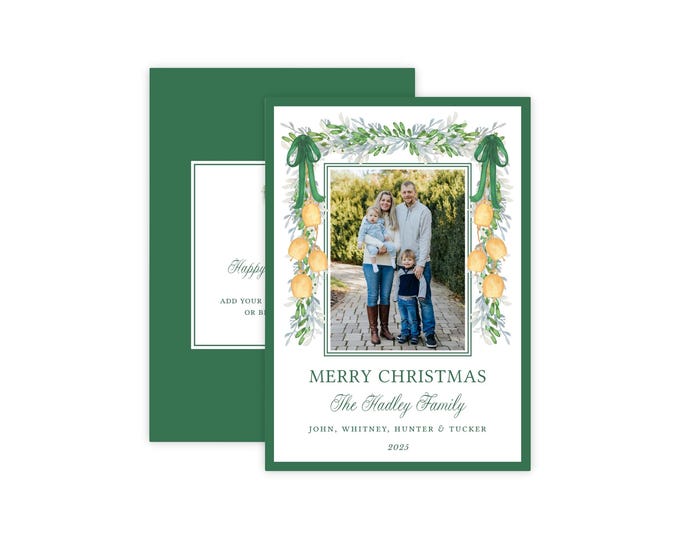 Christmas Photo Card with Greenery & Bells