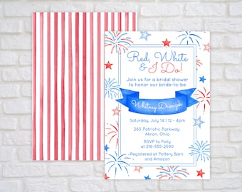 Invitación para despedida de soltera "Rojo, Blanco y Yo", plantilla de invitación para despedida de soltera del 4 de julio, invitación patriótica para despedida de soltera, fiesta de compromiso de verano