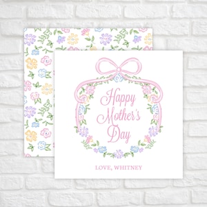 Afdrukbaar Moederdagcadeaukaartje, Moederdagkaart, Happy Mother's Day-cadeaukaartje, lentebloemen krans cadeaukaartje, Moederdag afdrukbaar