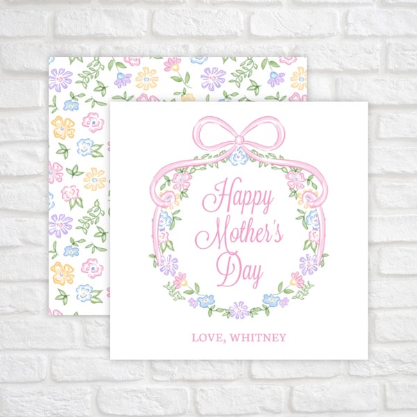 Printable Mother's Day Gift Tag, Mother's Day Card, Happy Mother's Day Gift Tag, Spring Floral Wreath Gift Tag, Mothers Day Printable