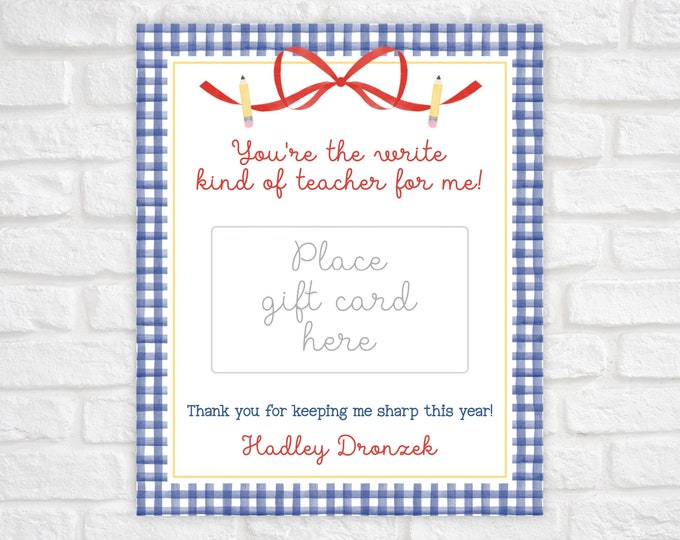 Printable Teacher Gift Card Holder, End of Year Teacher Gift, Teacher Appreciation Gift, Teacher Appreciation Week Printable Tag