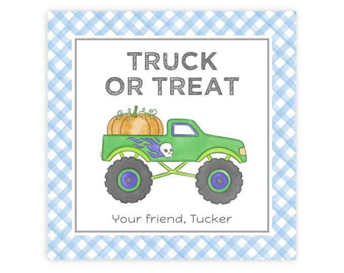 Printable Monster Truck Halloween Treat Tags