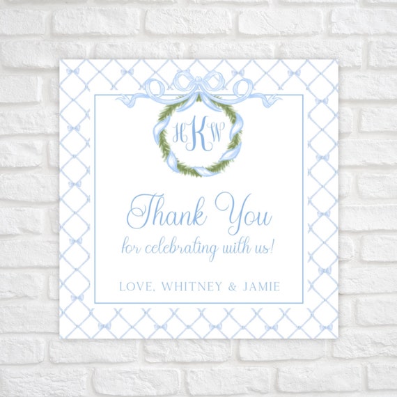 Printable Baby Boy Thank You Tags Monogrammed Baby Shower Etsy