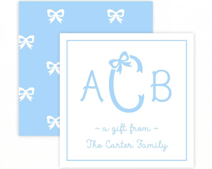Printable Blue Bow Monogram Calling Card