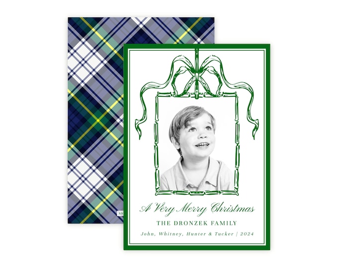 Printable Green Tartan Plaid Photo Christmas Card