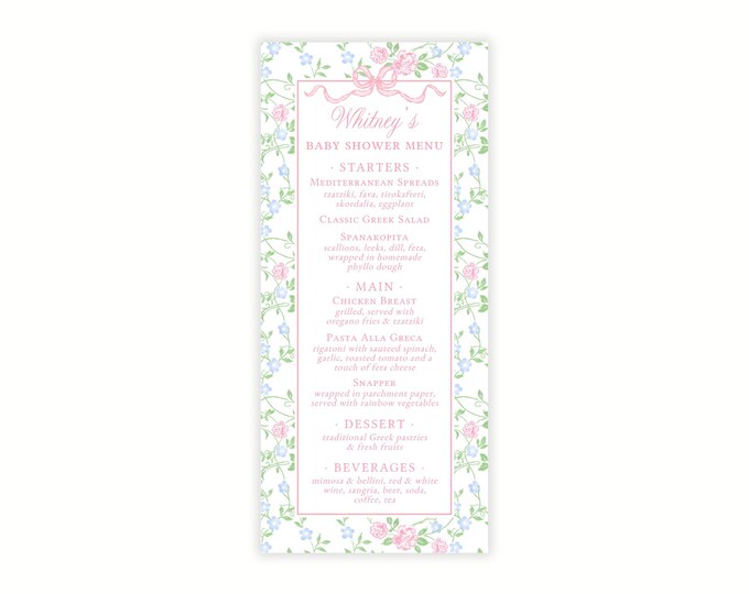 Printable Floral Vines Menu Card