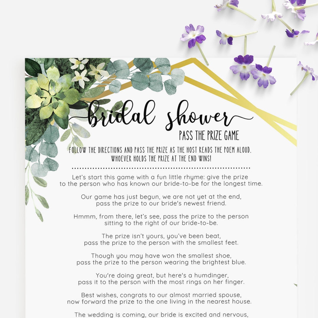 Pass the Prize Bridal Shower Games Printable Eucalyptus - Etsy