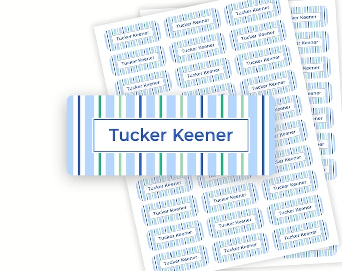 Personalized Blue and Green Stripe School Name Labels